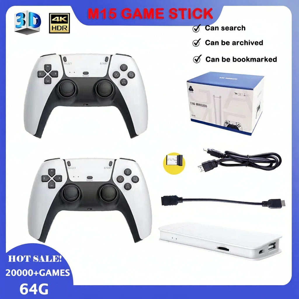 Video Game Sticks M15 Pro Console 2.4G Dual Wireless Controller Game Stick 4K 20000 Games Retro Game for Ropshiopping Xmas Gift